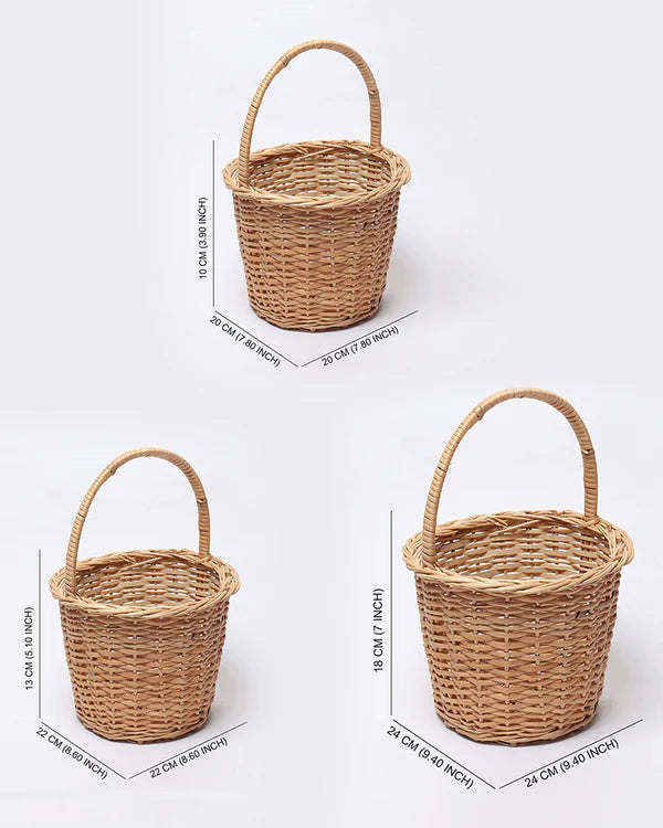 Natural Wicker Payala Basket Set of 3 for Pooja, Gifting, and Everyday Organization