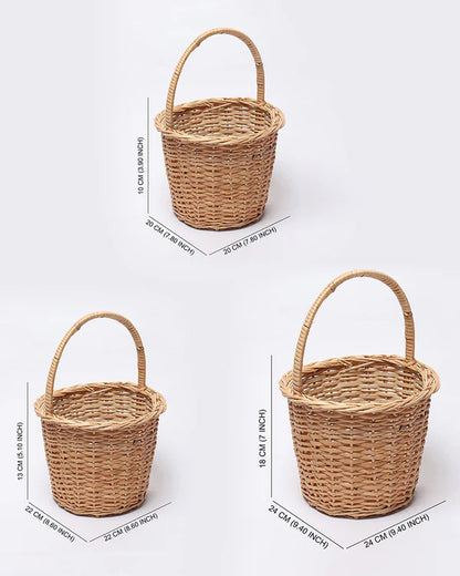 Natural Wicker Payala Basket Set of 3 for Pooja, Gifting, and Everyday Organization