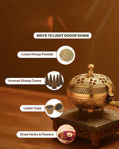 Decorative Brass Dhoopdani for Aarti, Meditation, and Home Temple Aromatic Rituals