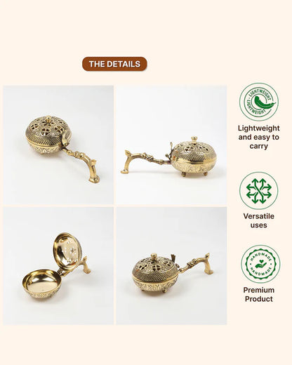 Decorative Brass Dhoopdani for Aarti, Meditation, and Home Temple Aromatic Rituals
