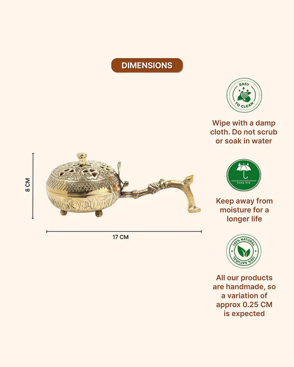 Decorative Brass Dhoopdani for Aarti, Meditation, and Home Temple Aromatic Rituals