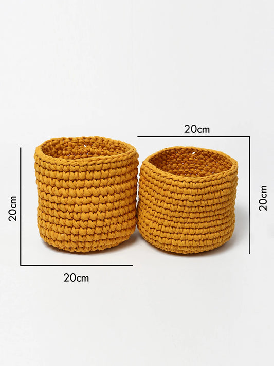 Set of 2 Natural Cotton Basket for Planters & Living Room Storage