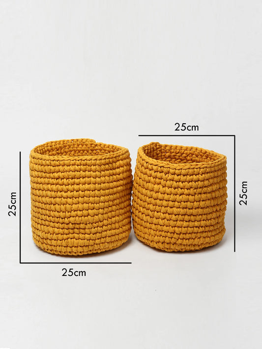 Set of 2 Natural Cotton Basket for Planters & Living Room Storage