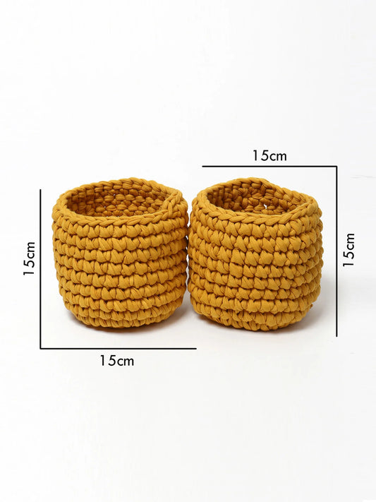 Set of 2 Natural Cotton Basket for Planters & Living Room Storage