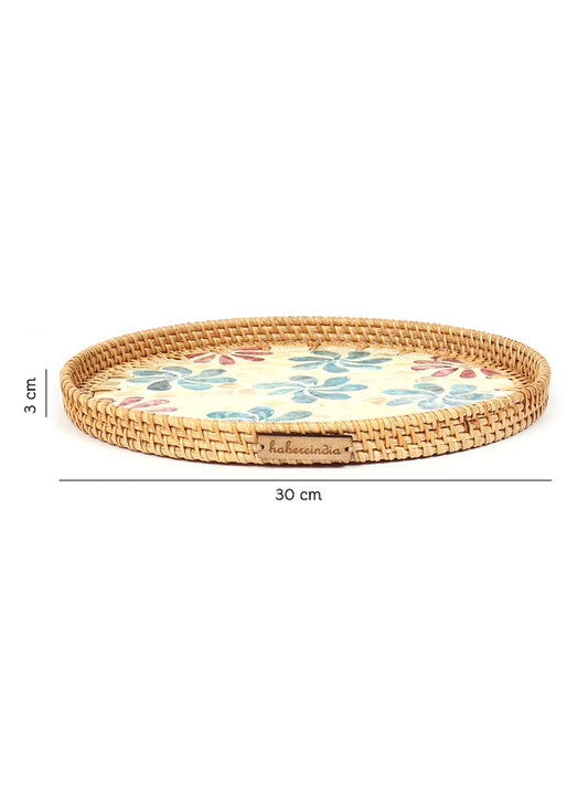 Plateau rond en rotin - Flower Mosaic