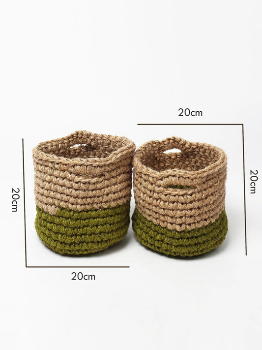 Compact Set of 2 Jute Basket for Plants, Toys, or Towels