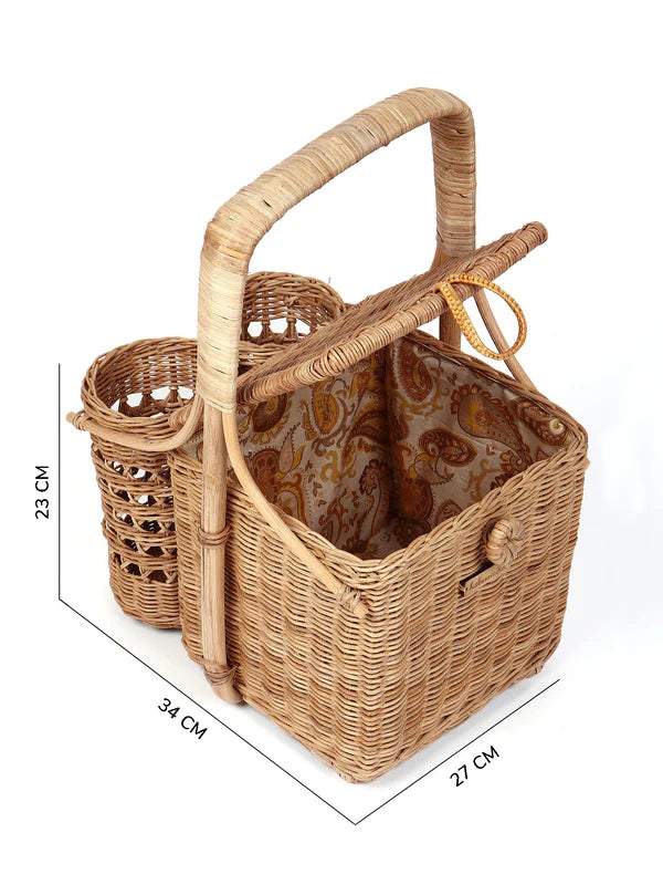Portable Wicker Picnic Basket Handmade for Lunch, Snacks & Food Carry