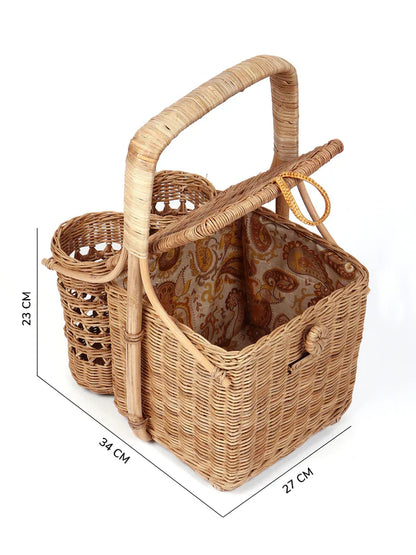 Portable Wicker Picnic Basket Handmade for Lunch, Snacks & Food Carry