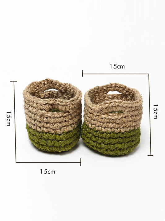 Compact Set of 2 Jute Basket for Plants, Toys, or Towels