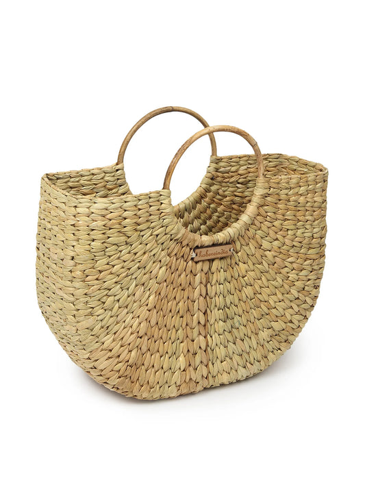 Handmade Seagrass U-Shape Tote Bag for Beach, Storage
