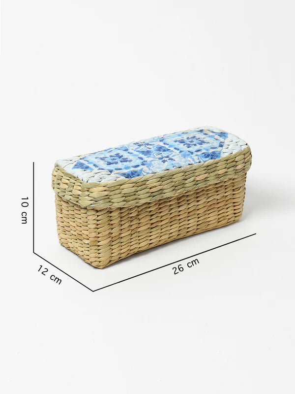Eco-Friendly Long Seagrass Lid Box for Closet, Desk & Home Organization