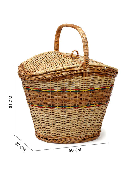 Vintage Wicker Picnic Basket for Food Storage, Outdoor Dining & Travel