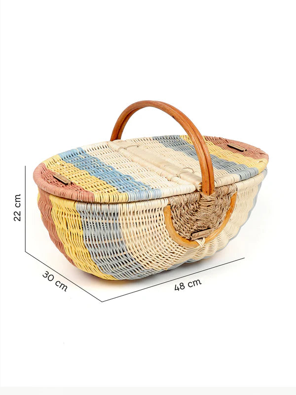 Handwoven Wicker Picnic Basket for Outdoor Dining, Beach & Park Use