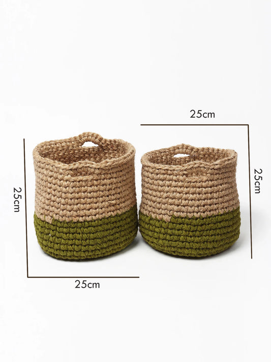 Compact Set of 2 Jute Basket for Plants, Toys, or Towels