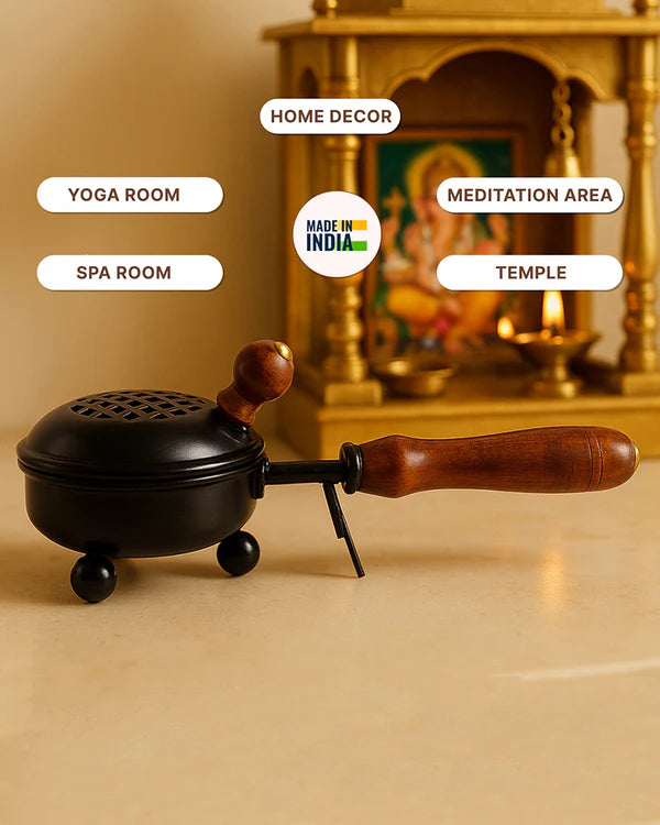Decorative Metal Dhoop Dani Burner for Home Temple Aarti and Aromatherapy