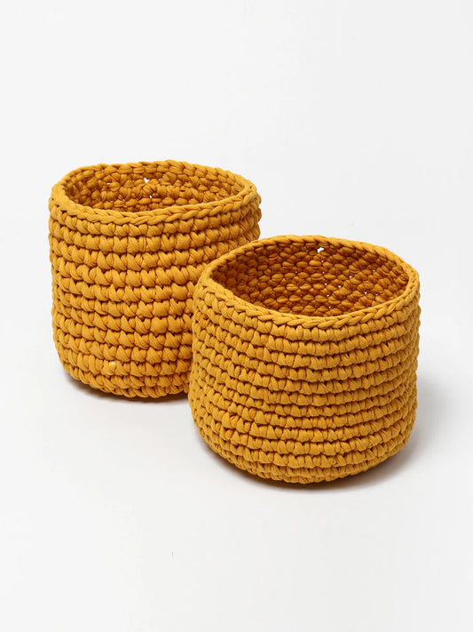 Set of 2 Natural Cotton Basket for Planters & Living Room Storage