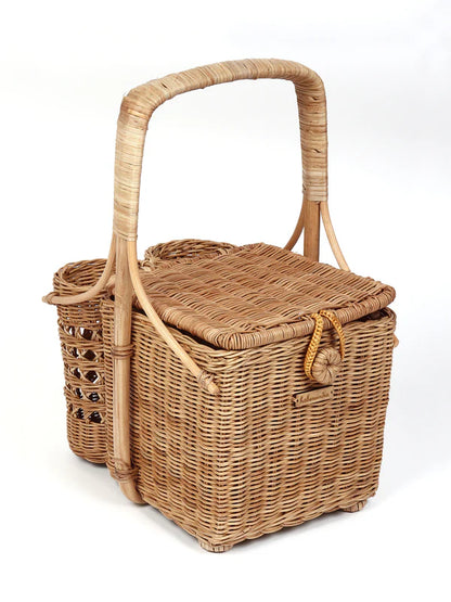 Portable Wicker Picnic Basket Handmade for Lunch, Snacks & Food Carry