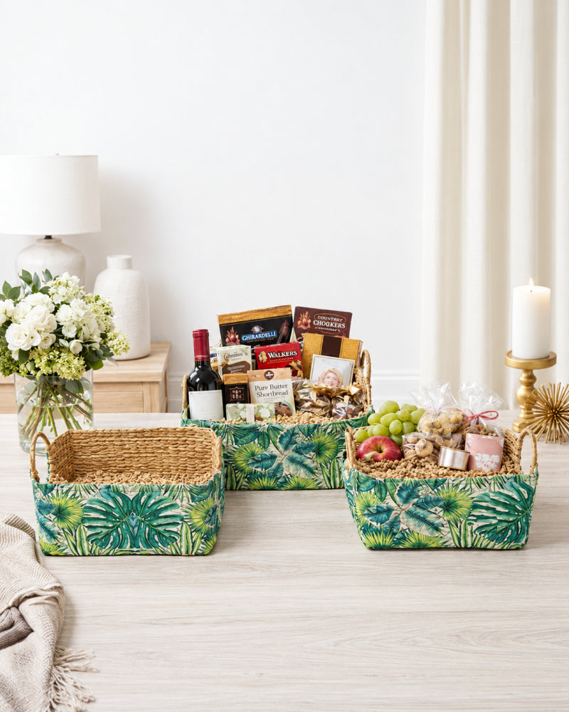 Handmade Seagrass Cane Handle Trays Set of 3 for Serving, Storage, and Decorative Display
