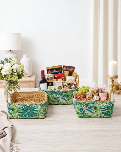 Handmade Seagrass Cane Handle Trays Set of 3 for Serving, Storage, and Decorative Display