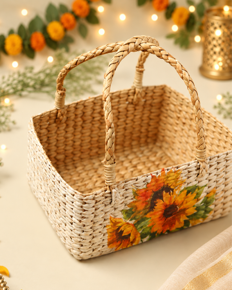 Natural Seagrass Hamper Basket for Kitchen, Dining Table, and Decorative Display