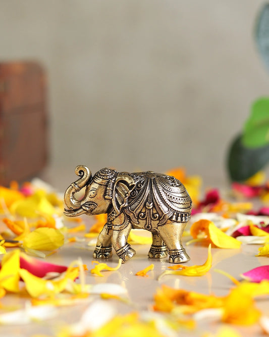 Decorative Brass Elephant Figurine Showpiece for Shelves and Altars
