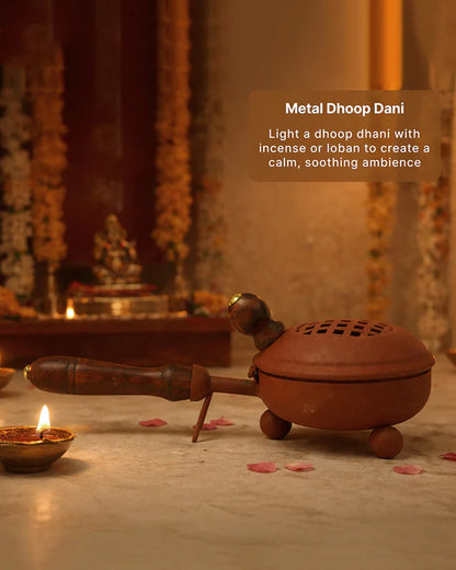 Handcrafted Metal Dhoopdani for Pooja Items and Religious Ceremonies