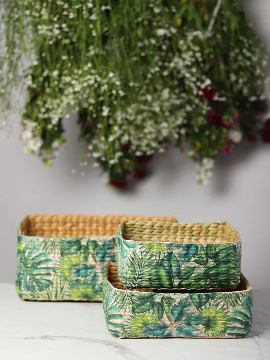 Handwoven Seagrass Organiser Set of 3 for Multipurpose Storage, Decorative Shelf, and Tabletop Use