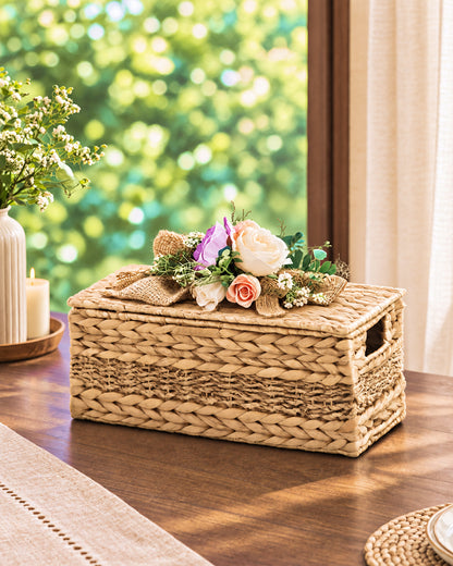 Eco-Friendly Seagrass Lid Box for Scarves, Belts & Wardrobe Essentials