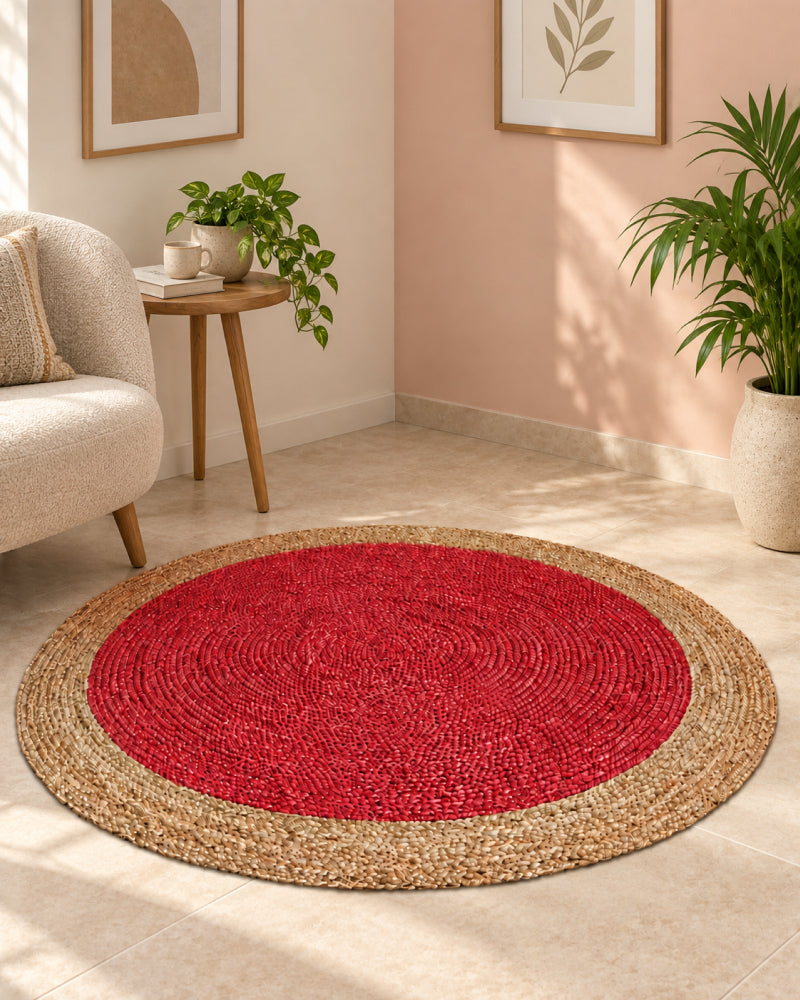 Handwoven Natural Round Jute Carpet For Living Room