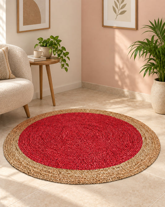Handwoven Natural Round Jute Carpet For Living Room