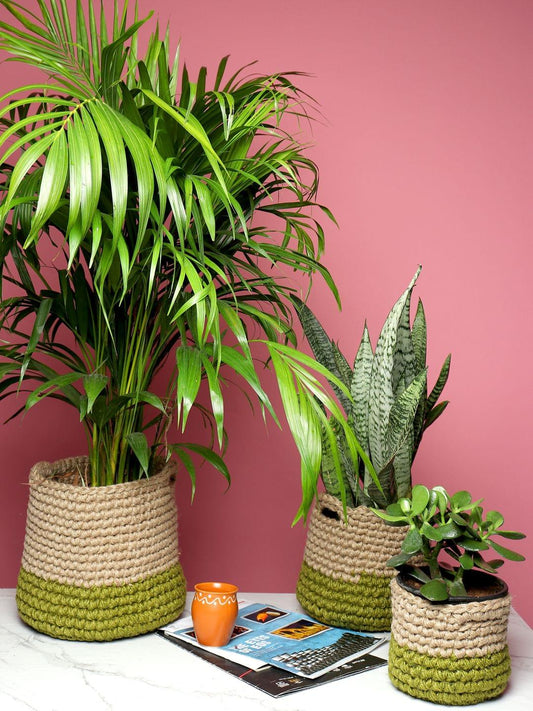 Rustic Set of 3 Jute Planter Basket for Versatile Home Use