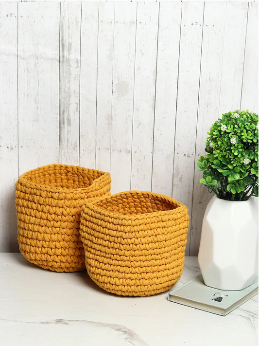 Set of 2 Natural Cotton Basket for Planters & Living Room Storage