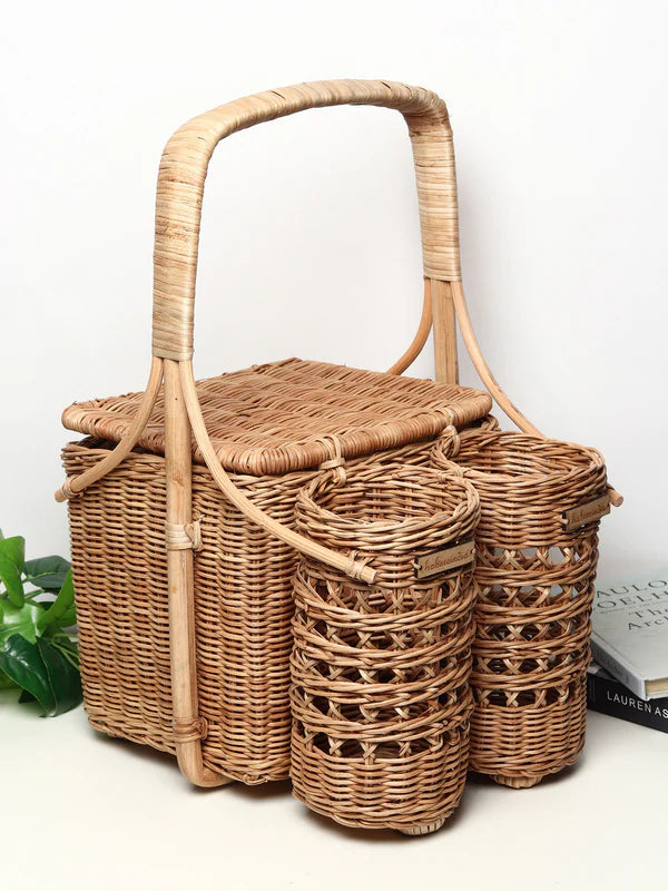 Portable Wicker Picnic Basket Handmade for Lunch, Snacks & Food Carry