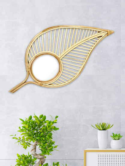 Natural Rattan Frame Wall Mirror for Living Room, Bedroom, and Entryway