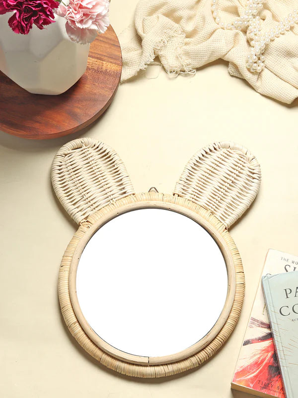 Rustic Handmade Rattan Wall Mirror for Bedroom, Bathroom, or Hallway Accent