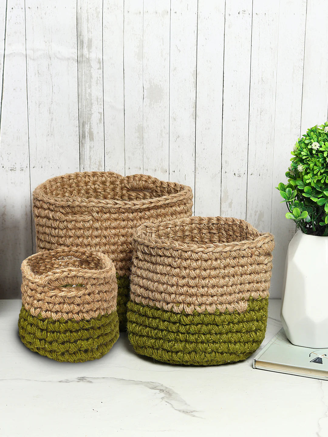 Rustic Set of 3 Jute Planter Basket for Versatile Home Use