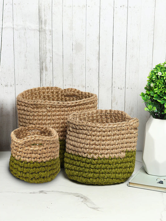 Rustic Set of 3 Jute Planter Basket for Versatile Home Use