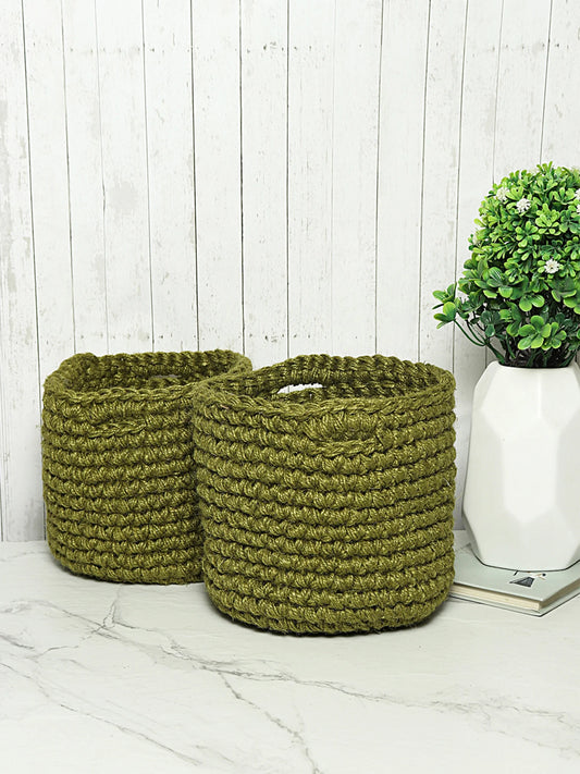 Set of 2 Soft Cotton Basket for Plants, Books, or Blankets