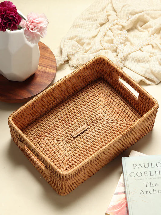 Rustic Handmade Rattan Tray for Functional Storage and Stylish Home Decoration