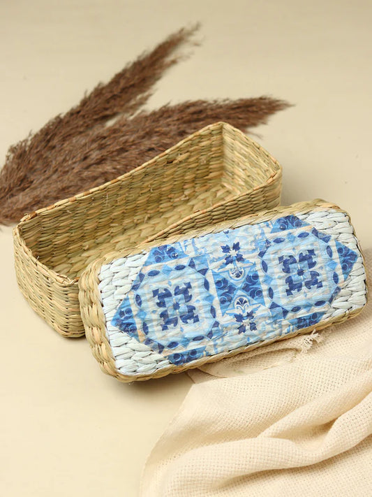 Eco-Friendly Long Seagrass Lid Box for Closet, Desk & Home Organization