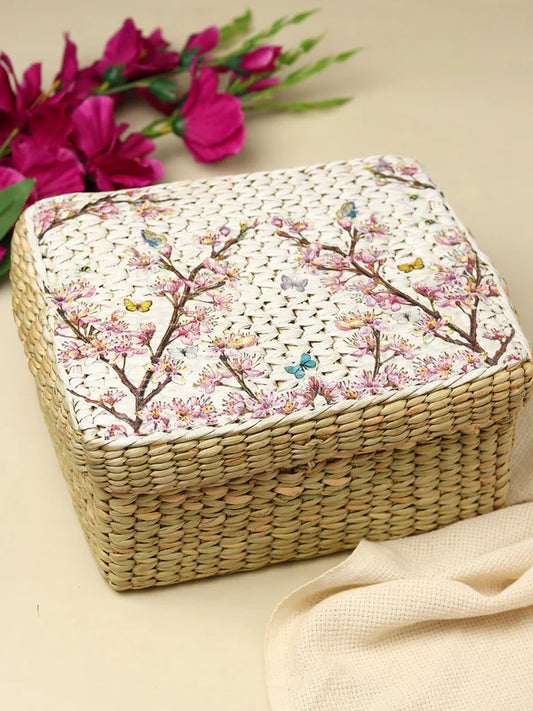 Stylish Seagrass Lid Box for Wardrobe & Accessories Storage