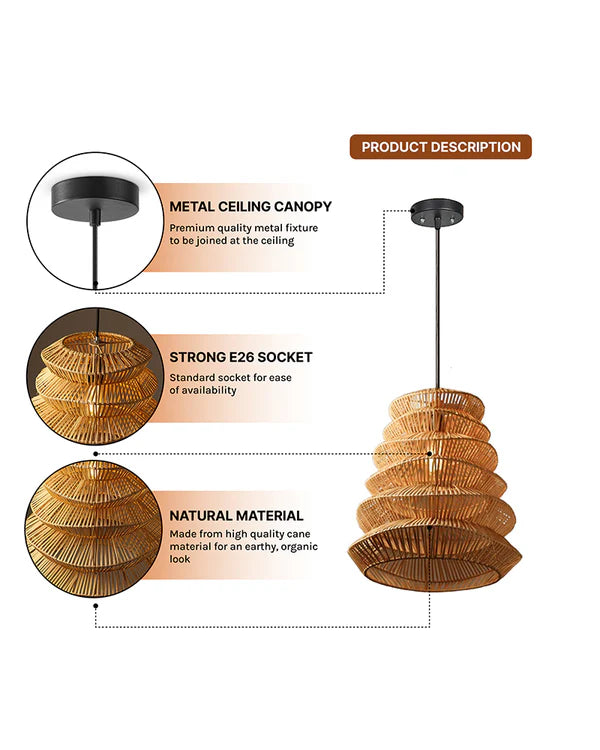 Modern Rattan Pendant Light for Study Room and Living Room