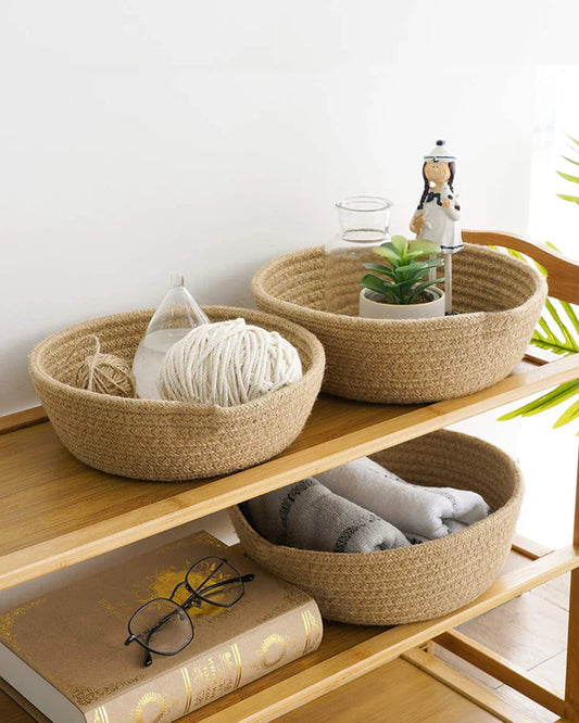Natural Jute Storage Baskets Set of 3 for Living Room, Bedroom, and Office Organization