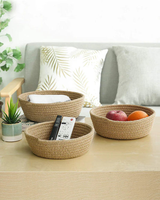 Natural Jute Storage Baskets Set of 3 for Living Room, Bedroom, and Office Organization