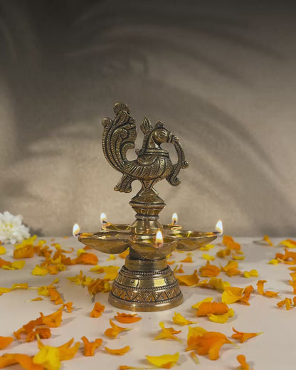 Brass Hanging Diya with Peacock Design for Pooja and Home Decoration