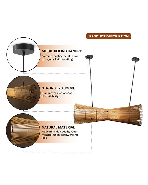 Rustic Rattan Pendant Light for Bedroom and Living Room