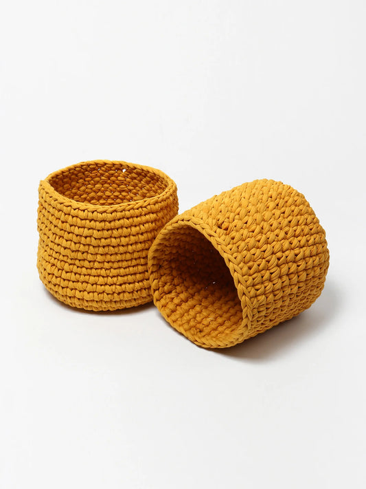 Set of 2 Natural Cotton Basket for Planters & Living Room Storage