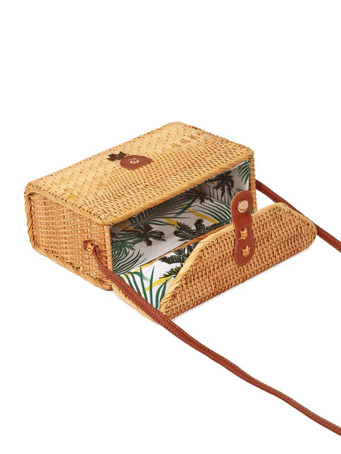 Natural Rattan Round Crossbody Bag for Summer, Festivals and Outdoor Use
