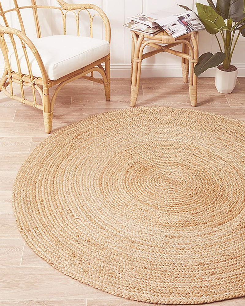 Round Yellow Jute Rug