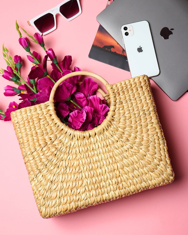 Seagrass Cane Bag With Flowers